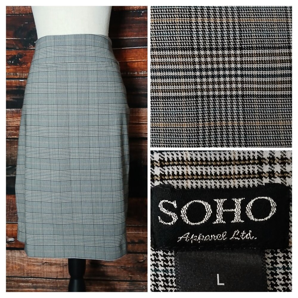 SOHO Apparel Pencil Skirt Size L Plaid Pull On Stretch